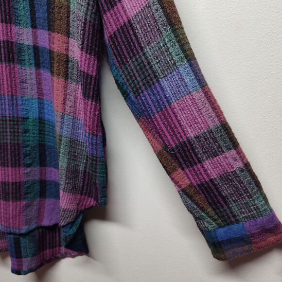 Cato Button Down Shirt Women Size L Purple Blue Plaid Relaxed Oversized Casual - Picture 3 of 9